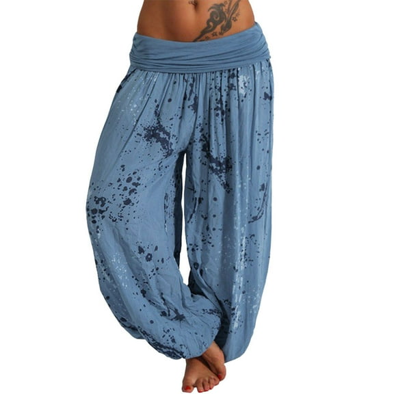 Hpapadks Women's Pants Hippie Boho Yoga Harem Pant Lounge Beach Trousers Womens Slacks Blue XXL