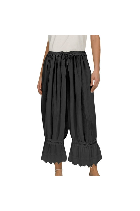 Women's Pants Solid Color Vintage Bloomer Pajama Pant with Drawstring Waist and Billowy Legs Slacks for Women Black M