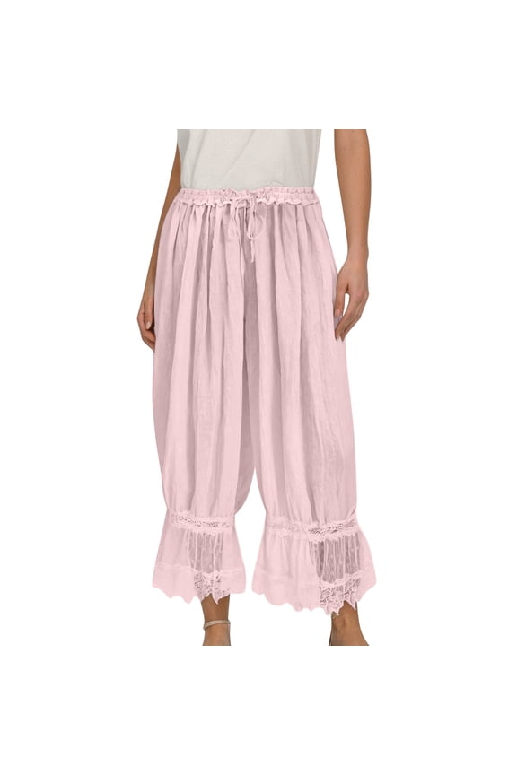 Women's Pants Solid Color Vintage Bloomer Pajama Pant with Drawstring Waist and Billowy Legs Womens Slacks Pink L