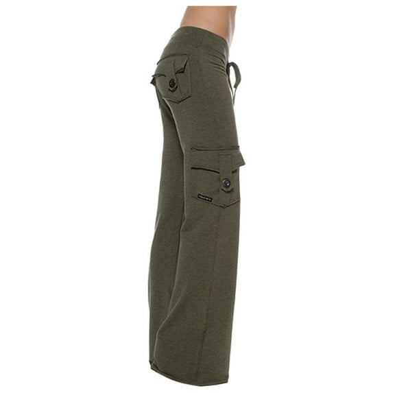 Hpapadks Women's Pants Solid Low Waist Straight Leg Cargo Pant with Drawstring Womens Slacks Green XXL