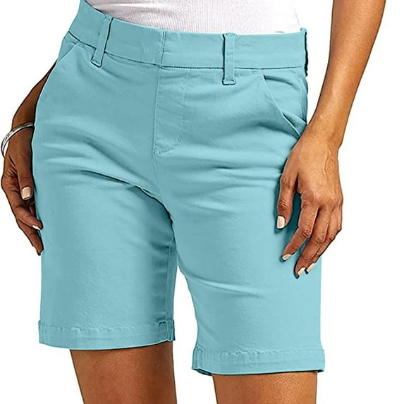 Hpapadks Women's Pants Summer Thin Comfy Work High Waist Solid Stretchy Shorts with Pockets Womens Slacks Sky Blue XXL