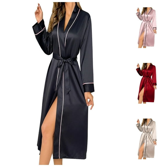 Hpapadks Women's Robes Ladies Long Ice Silk Nightgown Thin Fashion Simple Home Clothes Womens Nightgown Black XL