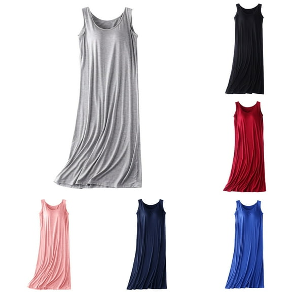 Hpapadks Women's Robes Summer Lightweight Sleeveless Tank Dress Casual Loose Chest Pad Mid Length Summer Suspender Pajamas Bottoming Dress Womens Nightgowns Grey M