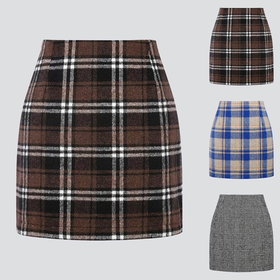 Hpapadks Women's Skirts High Waist Slimming Plaid Pencil Wool Mini Bodycon Skirt Black L