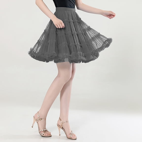 Hpapadks Women's Skirts Holiday Ballet Dance Party High Waist Ruffles Tulle Half Tutu Skirt Grey One Size