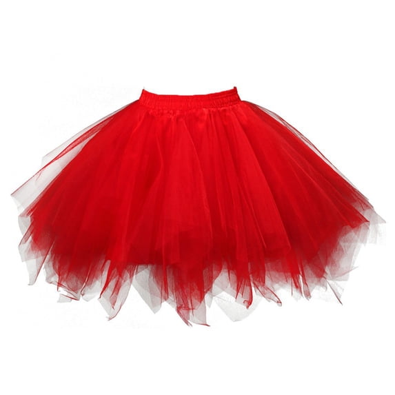 Hpapadks Women's Skirts Solid Color Pleated Dancing Mesh Tutu Skirt Red XXXL