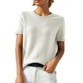 thumbnail image 1 of Hpapadks Women's Sweaters Casual Crew Neck Loose Fit Short Sleeve Solid Sweaters Trendy Womens Sweater White XL, 1 of 4