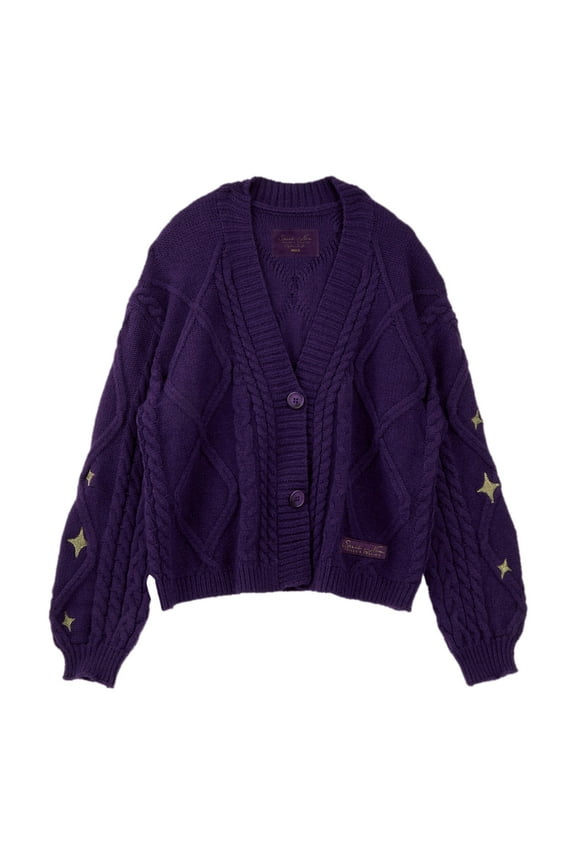 Women's Sweaters Solid Color Striped Star Button Knit Loose Casual Sweaters Tops Womens Sweater Purple M