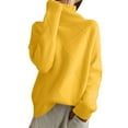 thumbnail image 1 of Hpapadks Women's Sweaters Turtleneck Solid Knit Sweaters Fall Winter Patchwork Thickened Loose Outer Wear Top Cable Knit Sweater Women Yellow XXL, 1 of 7