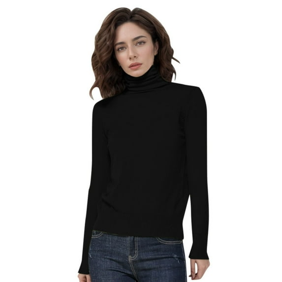 Hpapadks Women's Sweaters Wool Seamless Sweaters Turtleneck Solid Long Sleeve Knitted Pullover Tops Cable Knit Sweater Women Black XL