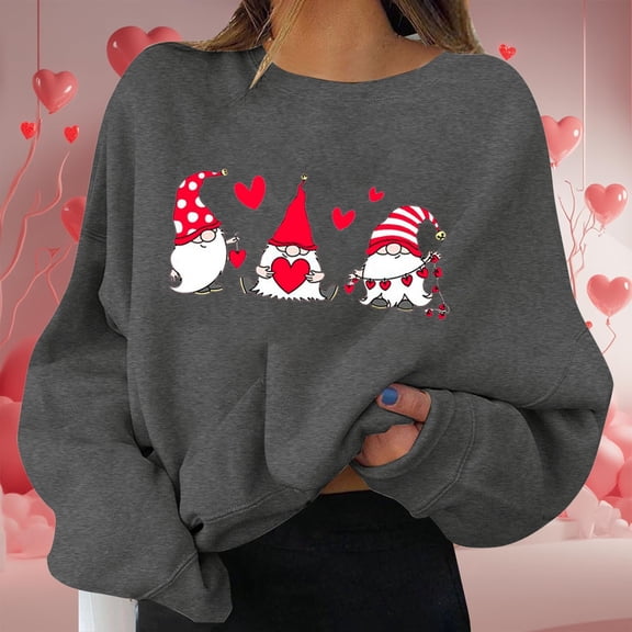 Hpapadks Women's Sweatshirt Valentine's Day Holiday Pullovers Graphic Print Crew Neck Long Sleeve Hoody Tops Crewneck Sweatshirts Women