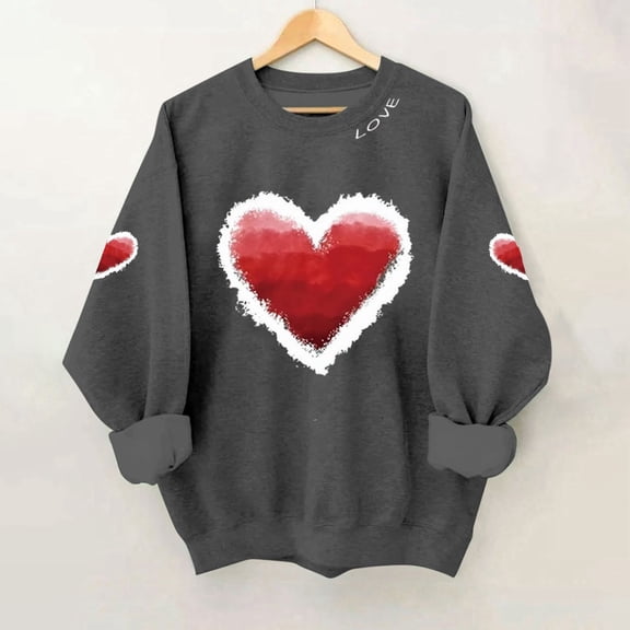Hpapadks Women's Sweatshirts Valentine's Day Print Long Sleeve Casual Pullover Cozy Soft Fleece Hoodless Hoody Crewneck Sweatshirts Women