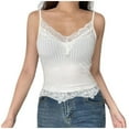 thumbnail image 1 of Hpapadks Women's Tank Tops Lace Trim Ribbed Deep V Neck Crop Camis Slim Fit Sleeveless Tanks Camisole Tops for Women White M, 1 of 5