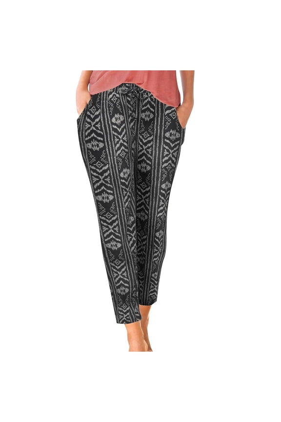 Womens Casual Pants High Waist Boho Printed Beach Joggers with Pockets Slacks for Women Grey XXL