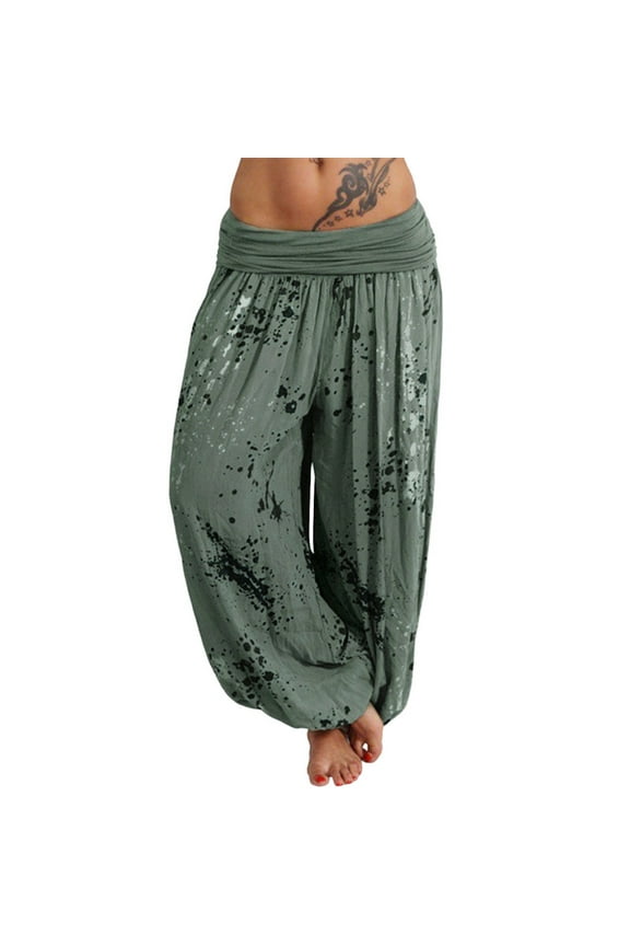 Womens Casual Pants Hippie Boho Yoga Harem Pant Lounge Beach Trousers Slacks for Women Army Green L