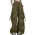 thumbnail image 1 of Hpapadks Womens Casual Pants Relaxed Fit Baggy High Waist Zipper Slim Drawstring Waist Pockets Loose Cargo Pant Slacks for Women Green L, 1 of 4