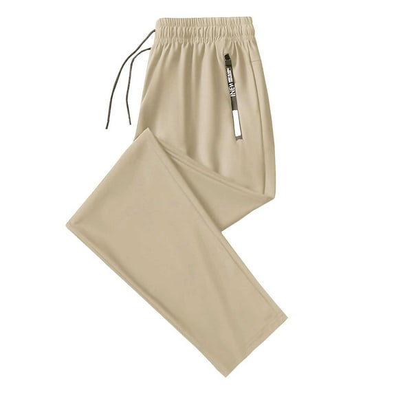 Hpapadks Womens Casual Pants Summer Ice Slik Elastic Waistband Solid Daily Loose Straight Wide Leg Pant Womens Slacks Khaki XS