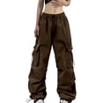 thumbnail image 1 of Hpapadks Pants for Women Summer Vintage Street Style Solid Multi Pockets Loose Fit Cargo Parachute Pant Slacks for Women Brown M, 1 of 7
