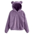 thumbnail image 1 of Hpapadks Womens Hoodies Warm Cute Bear Ears Hooded Long Sleeve Solid Casual Loose Outwear Womens Sweatshirt Purple L, 1 of 6