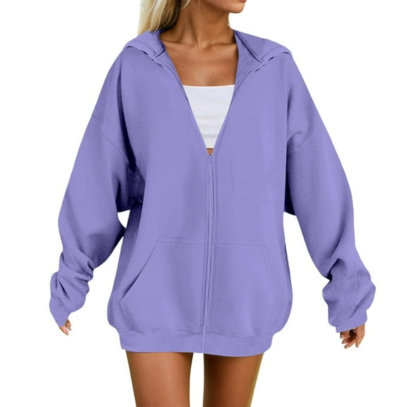 Hpapadks Womens Hoodies Oversized Soft Zip Up Long Sleeve Solid Loose Fit Warm Hooded Sweatshirts for Women Light Purple S