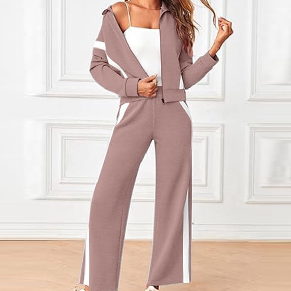 Hpapadks Womens Lounge Sets Sportswear 2 Piece Outfits Long Sleeve Color Block Zipper Sweatshirt Wide Leg Pant Suit Tracksuit for Women