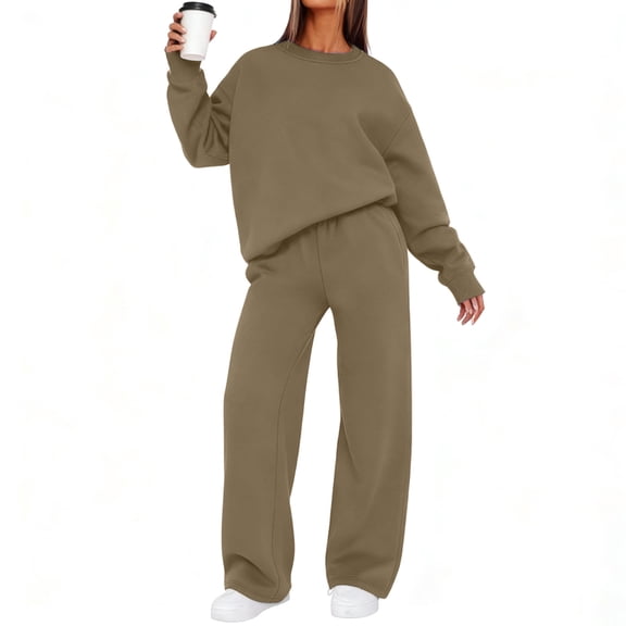 Hpapadks Womens Loungewear Set Matching Fall Long Sleeve Solid Crewneck Sweatshirt Pant 2 Piece Sweatsuits Tracksuits for Women Set