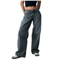 thumbnail image 1 of Hpapadks Womens Pants Boyfriend Fit Low Rise Wide Leg Stretch Baggy Jeans Slacks for Women Dark Blue XL, 1 of 6