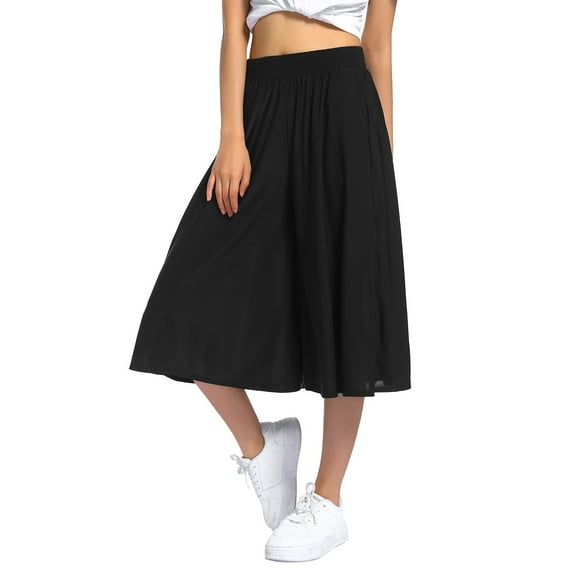 Hpapadks Womens Pants Printed Elastic Waist Wide Leg High Waisted Knee Length Culottes Slacks for Women Black L