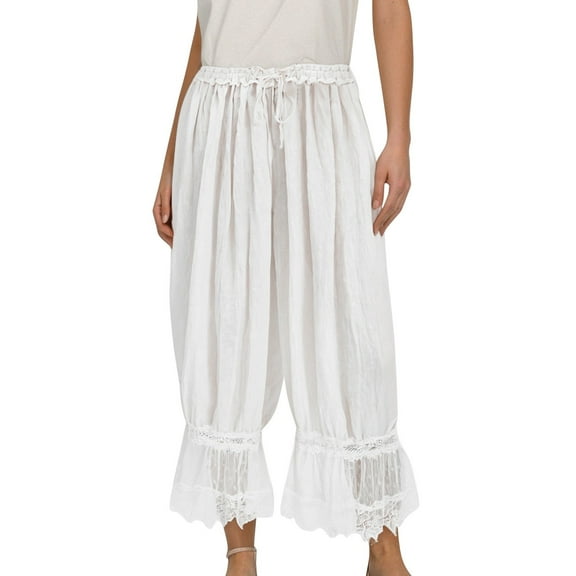 Hpapadks Womens Pants Solid Color Vintage Bloomer Pajama Pant with Drawstring Waist and Billowy Legs Slacks for Women White L