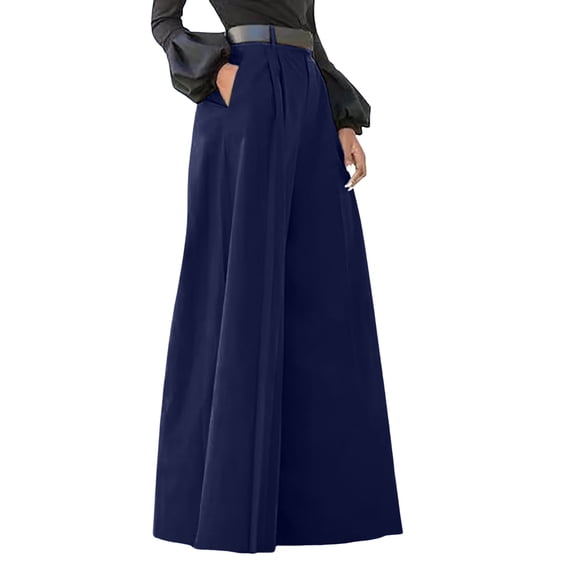 Hpapadks Womens Pants Solid High Waist Wide Leg Flared Pant Palazzo Womens Slacks Navy XL