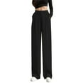 thumbnail image 1 of Hpapadks Womens Pants Solid Wide Leg Elasticized High Waist Dress Pant Slacks Womens Slacks Black L, 1 of 5