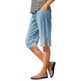 thumbnail image 1 of Hpapadks Womens Pants Summer Solid Loose Side Slit Knee Length Shorts with Pockets Slacks for Women Light Blue XL, 1 of 5