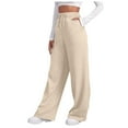 thumbnail image 1 of Hpapadks Womens Pants Summer Thin Elasticized High Waist Straight Leg Joggers with Drawstring Womens Slacks Beige L, 1 of 7
