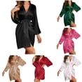 thumbnail image 1 of Hpapadks Womens Robe Long Sleeve French Elegant Sleepwear Silk Satin Thin Robe Loungewear Pajama Set Women's Nightgowns Black L, 1 of 6