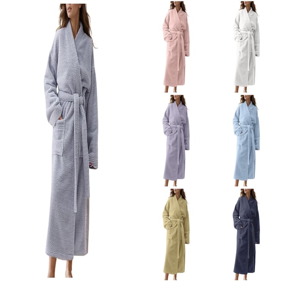 Hpapadks Womens Robes Ladies Autumn Winter Rice Velvet Padded Robe Lengthened Bathrobe Womens Nightgown Light Gray M