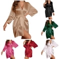 thumbnail image 1 of Hpapadks Womens Robes Long Sleeve French Elegant Sleepwear Silk Satin Thin Robe Loungewear Pajama Set Womens Nightgown Khaki XXL, 1 of 6
