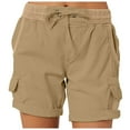 thumbnail image 1 of Hpapadks Womens Shorts Outdoor Casual Solid Drawstring Elastic Waist Multi Pockets Hiking Cargo Shorts Women Khaki S, 1 of 6