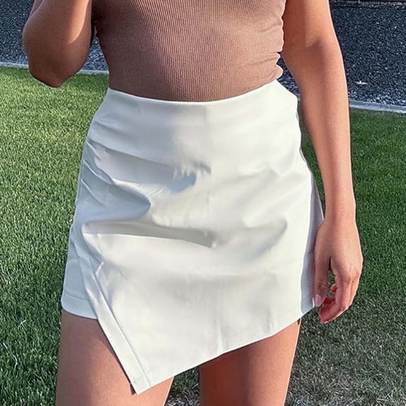 Hpapadks Womens Skirts High Waist Pu Leather Shorts Elastic Waist Ruched Wrap Faux Leather Skorts White M