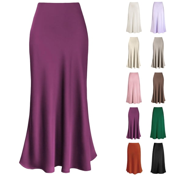 Hpapadks Womens Skirts High Waist Solid Satin Dress Zipper Elegant High Waist Skirt Beige L