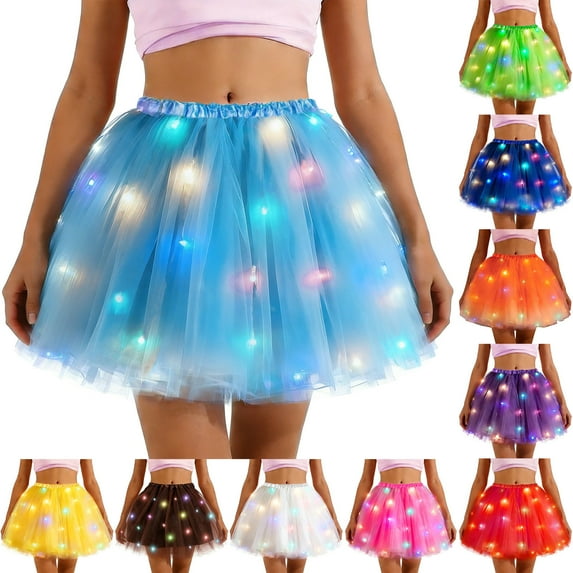 Hpapadks Womens Skirts Led Light Up Tutu Skirt Glowing Fairy Angel Mesh Rave Party Costume Blue One Size