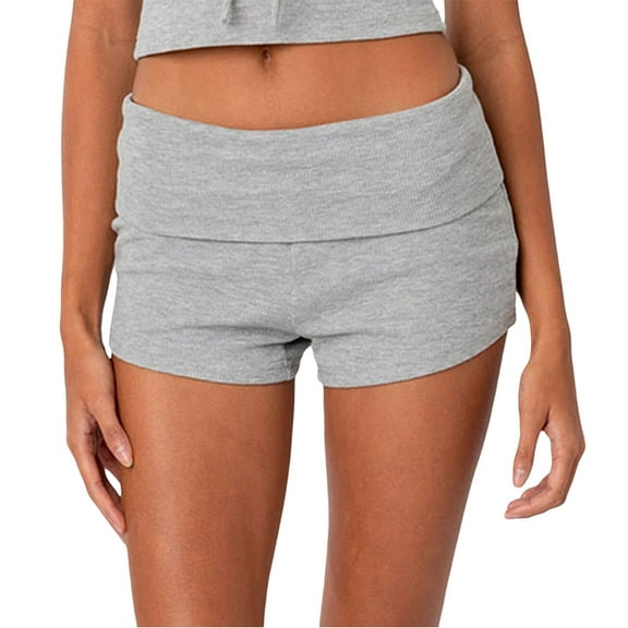 Hpapadks Womens Summer Shorts Low Waist Fold Over Skinny Pajamas Pj Bottom Sleep Shorts Women Grey L