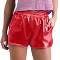 thumbnail image 1 of Hpapadks Womens Summer Shorts Metallic Shiny with Elastic Waist Hot Rave Dance Womans Shorts Red S, 1 of 4