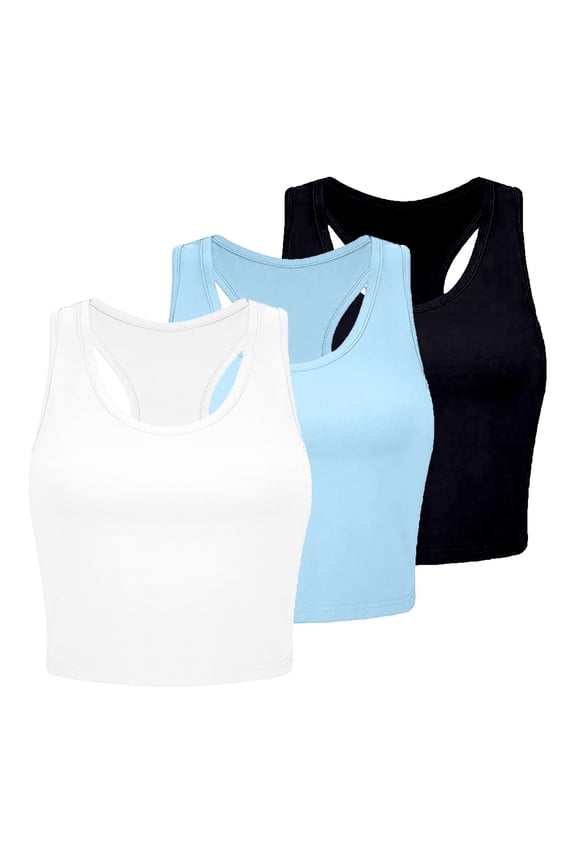 Womens Summer Tank Tops 3 Piece Tanks Ribbed Workout Exercise Y2K Yoga Crop Tops Camisole Tops for Women Beige M