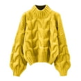 thumbnail image 1 of Hpapadks Womens Sweaters Knit Sweaters Crewneck Long Sleeve Solid Pullover Tops Cable Knit Sweater Women Yellow One Size, 1 of 3