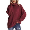 thumbnail image 1 of Hpapadks Womens Sweaters Cozy Loose Knit Turtleneck Sweaters Pullover Long Sleeve Solid Top Cable Knit Sweater Women Red L, 1 of 2