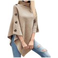 thumbnail image 1 of Hpapadks Womens Sweaters Solid Color Turtleneck Knitted Cape Sweaters Poncho Cardigan Coat Womens Sweater Beige One Size, 1 of 4