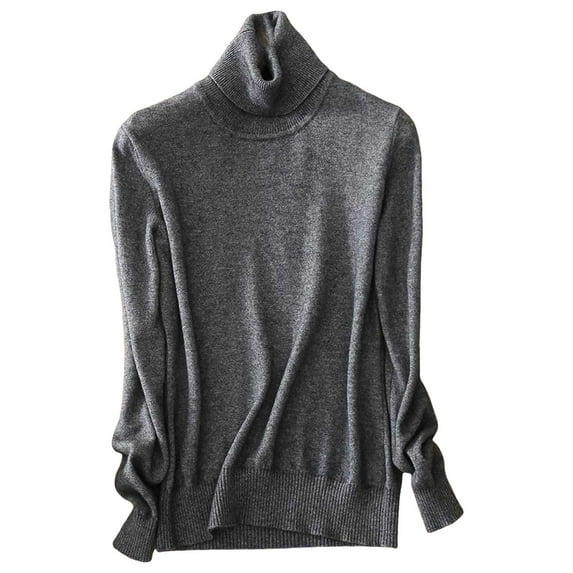 Hpapadks Womens Sweaters Turtleneck Knit Sweaters Solid Long Sleeve Base Shirts Top Cable Knit Sweater Women Dark Gray S