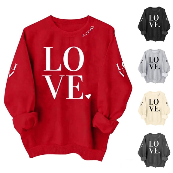 Hpapadks Womens Sweatshirt Valentine's Day Print Long Sleeve Casual Pullover Cozy Soft Fleece Hoodless Hoody Womens Crewneck Sweatshirt