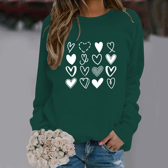 Hpapadks Womens Sweatshirts Casual Valentine's Day Heart Graphic Printed Hoodless Hoodie Top Womens Crewneck Sweatshirt