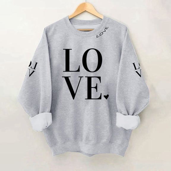Hpapadks Womens Sweatshirts Valentine's Day Print Long Sleeve Casual Pullover Cozy Soft Fleece Hoodless Hoody Crew Neck Sweatshirts Women